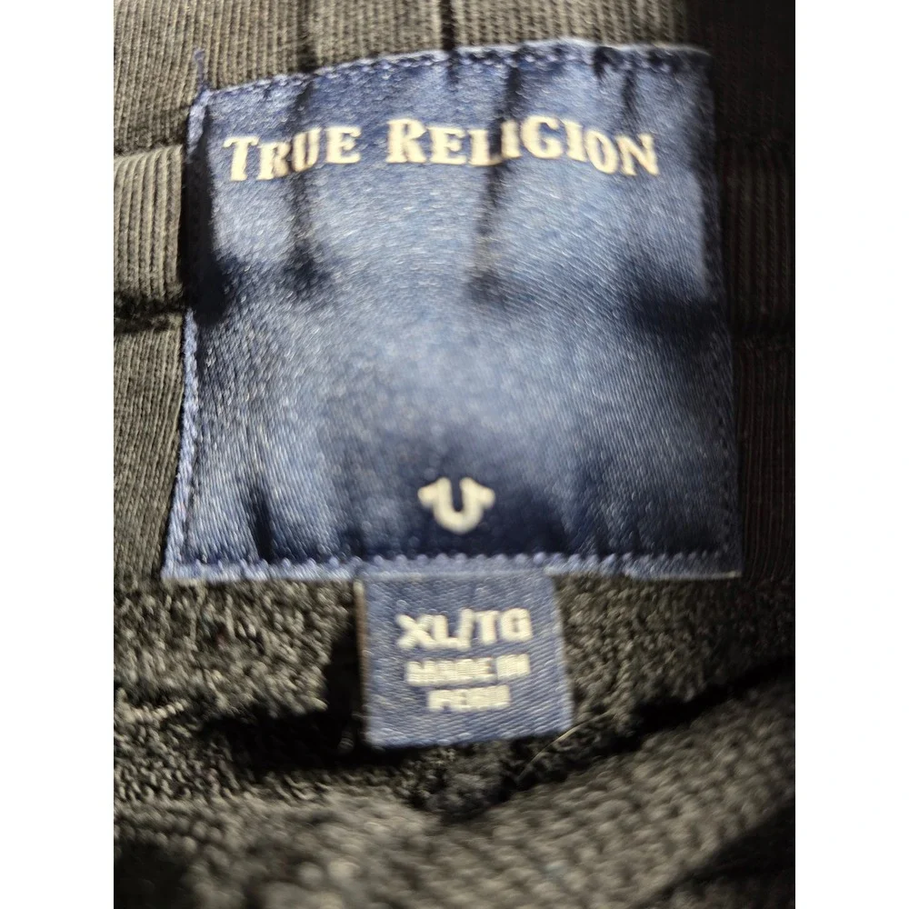 True Religion Mens‎ Black Jogger Sweatpants Yellow Horseshoe Logo Size Medium